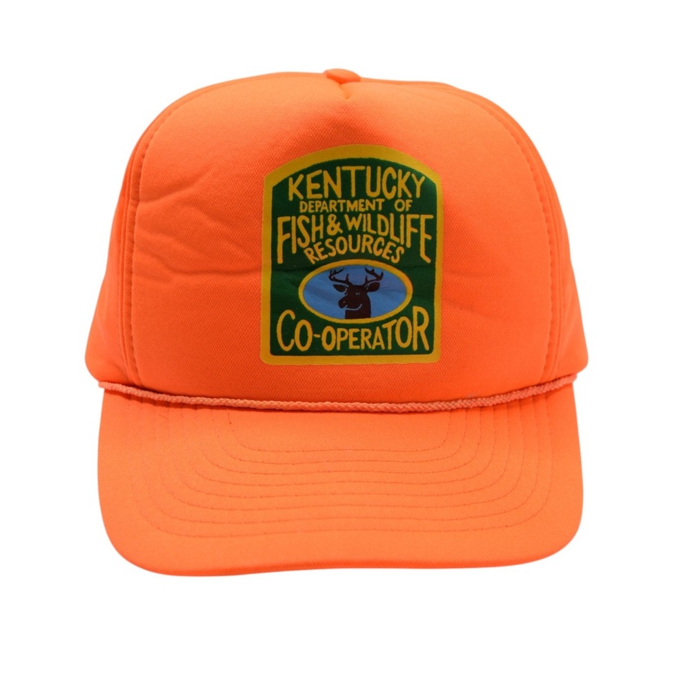 Vintage 90s Kentucky Fish & Wildlife Co-Operator Hat Orange Snapback Trucker Cap